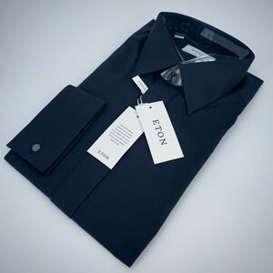 Eton Dress Shirt Mens L 16 1/2 - 42 Black Fine Twill Stretch Contemporary Fit